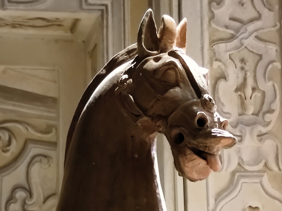 Cosa vedere al MAO di Torino: particolare della testa della statua Cavallo nella Galleria di Arte Cinese